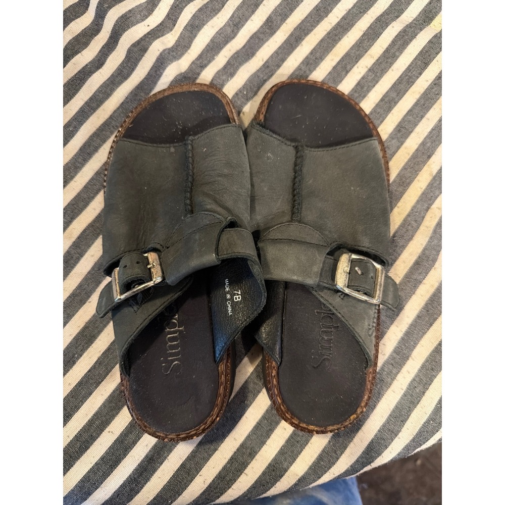 Simple Shoes Vintage Green Leather Buckle Slide Sandals Womens 7B Gorpcore 1997